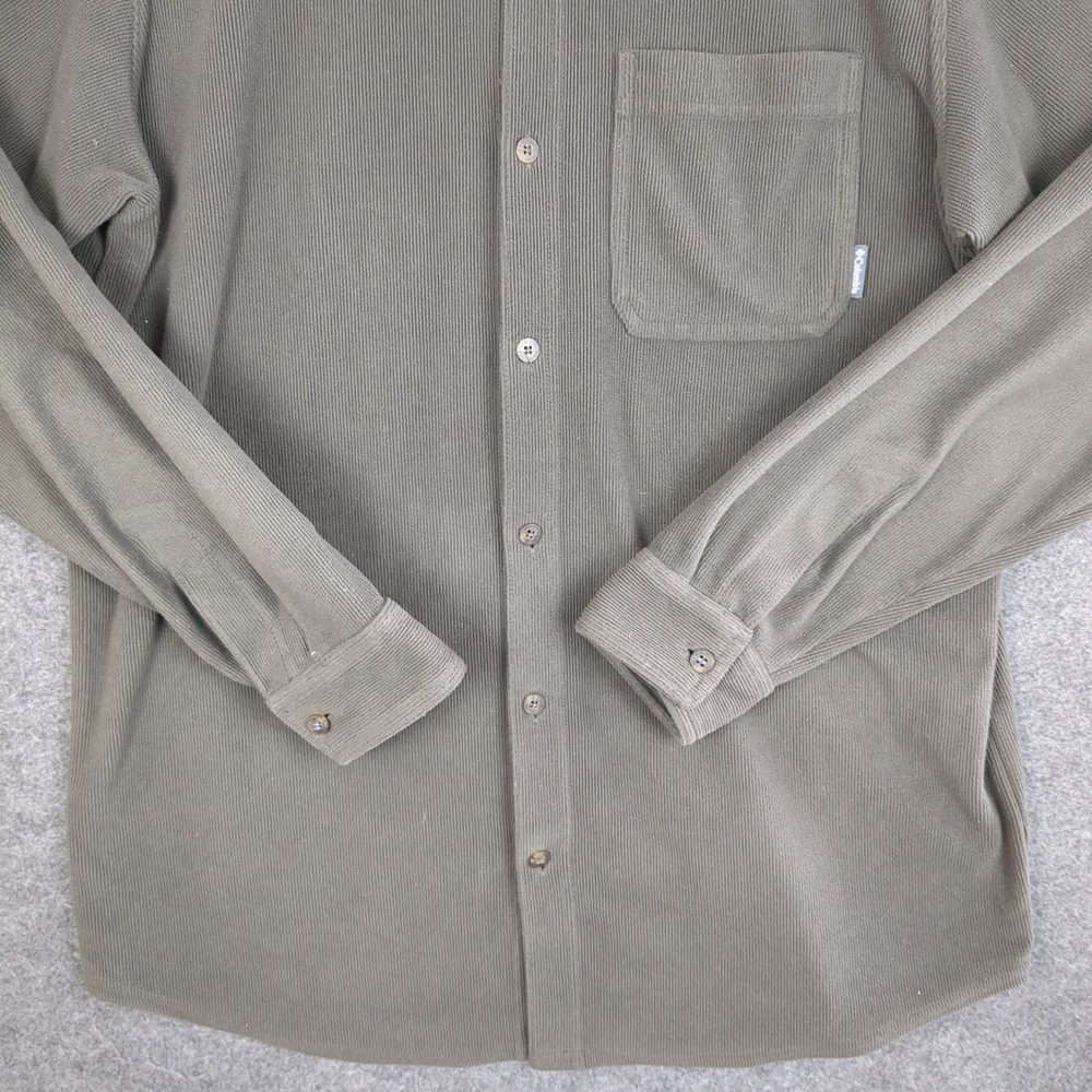 Columbia Mens Large Corduroy Button Down Shirt Olive Green Long Sleeve Hiking L - Picture 5 of 12